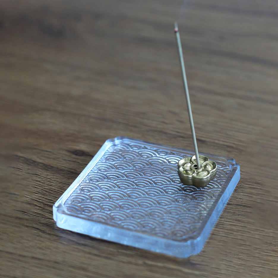 Brass Moon Plum Blossom Incense holder with Glass Plate