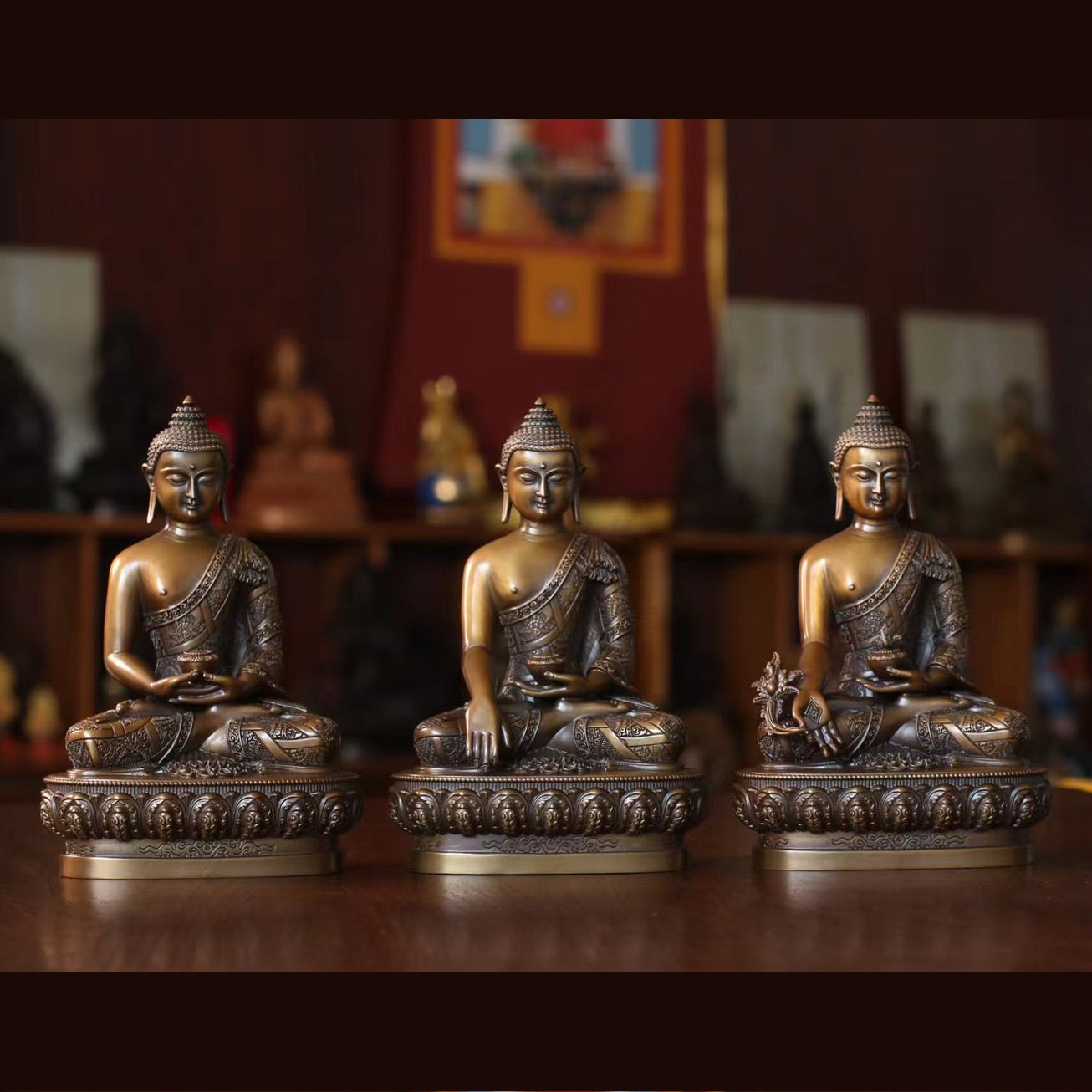 Sakyamuni Medicine Amitabha Buddha Statue. Two Colors