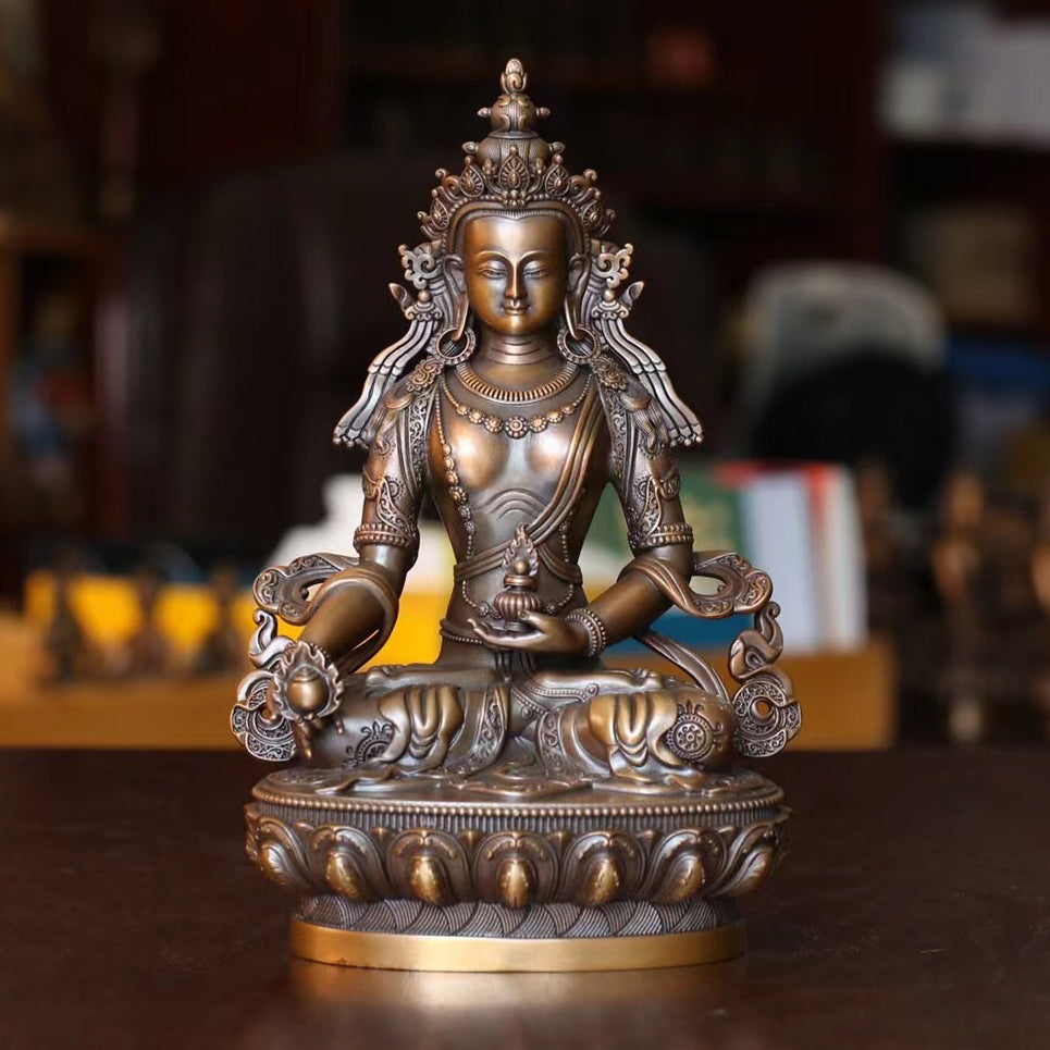 Ksitigarbha Jizo Bodhisattva Oxidized Copper Statue. Two Colors