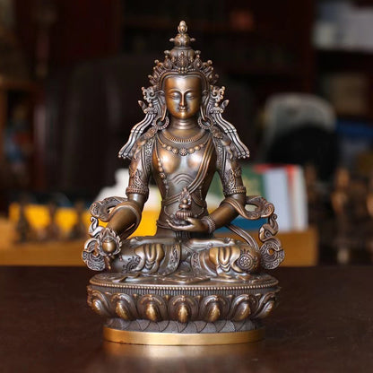 Ksitigarbha Jizo Bodhisattva Oxidized Copper Statue. Two Colors