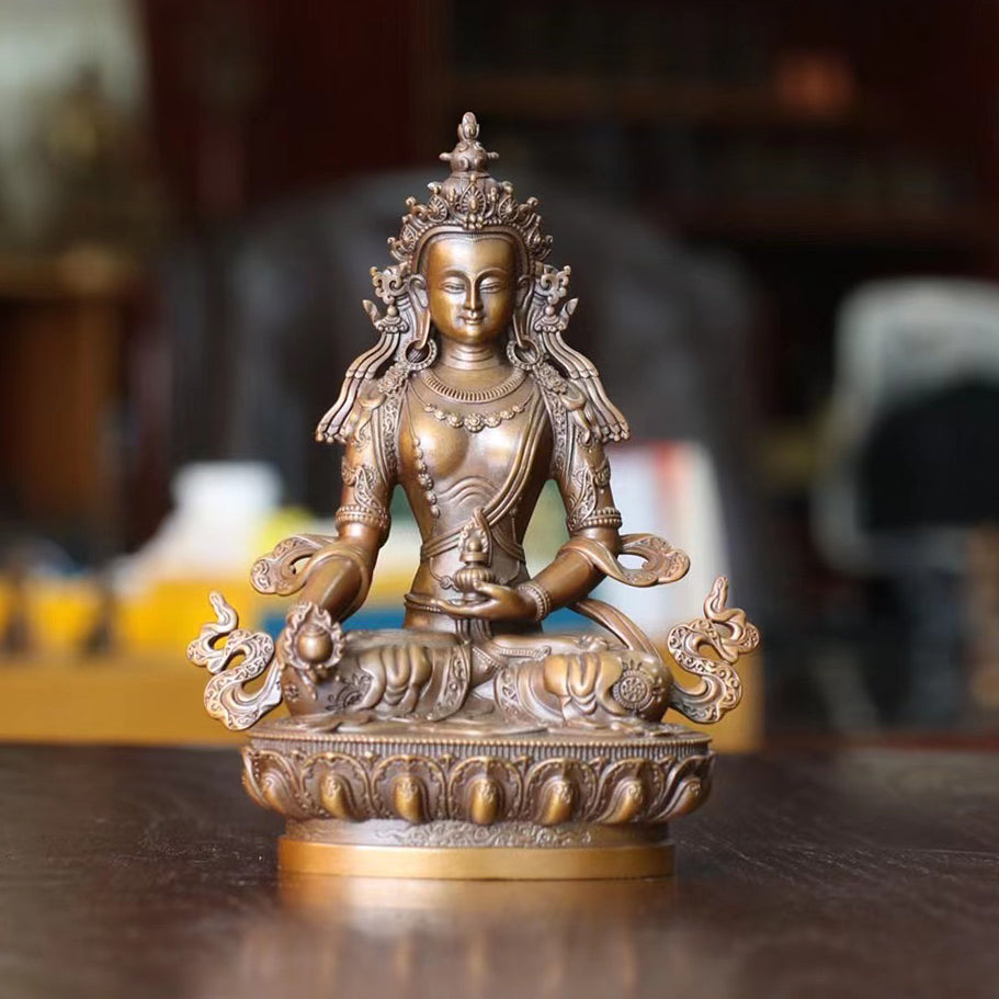 Ksitigarbha Jizo Bodhisattva Oxidized Copper Statue. Two Colors