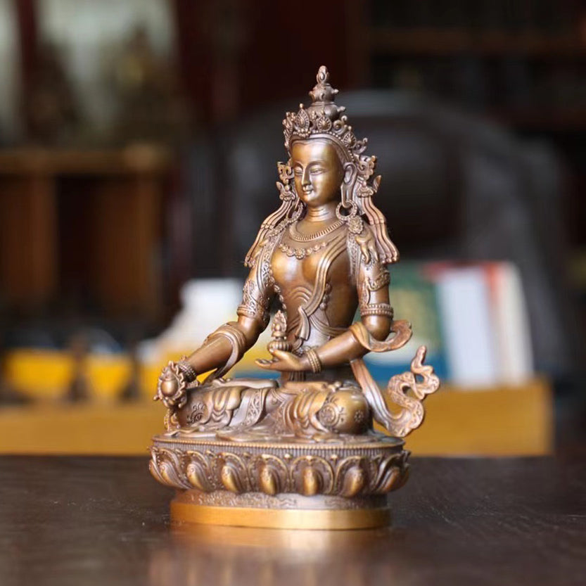 Ksitigarbha Jizo Bodhisattva Oxidized Copper Statue. Two Colors