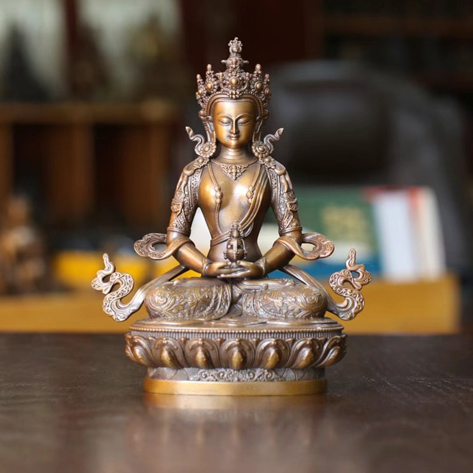 Amitayus Long Life Buddha Oxidized Copper Statue. Two Colors