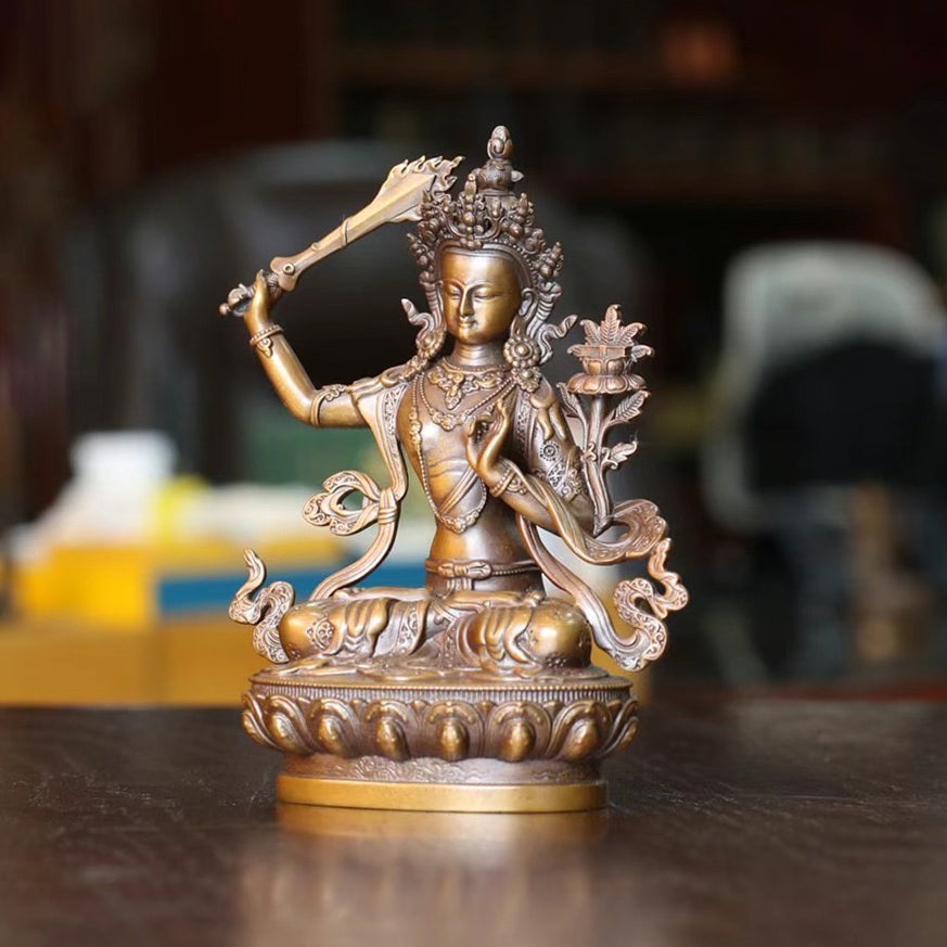 Manjushri Oxidized Copper Statue. Two Colors