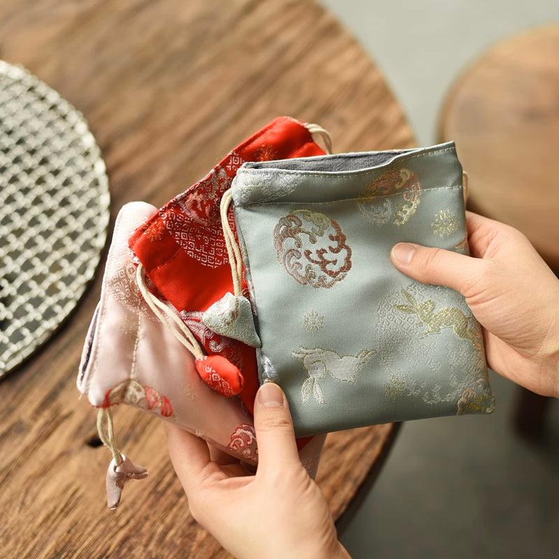 Handmade Traditional Satin Fabric Drawstring Mala Pouch