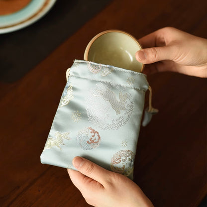 Handmade Traditional Satin Fabric Drawstring Mala Pouch