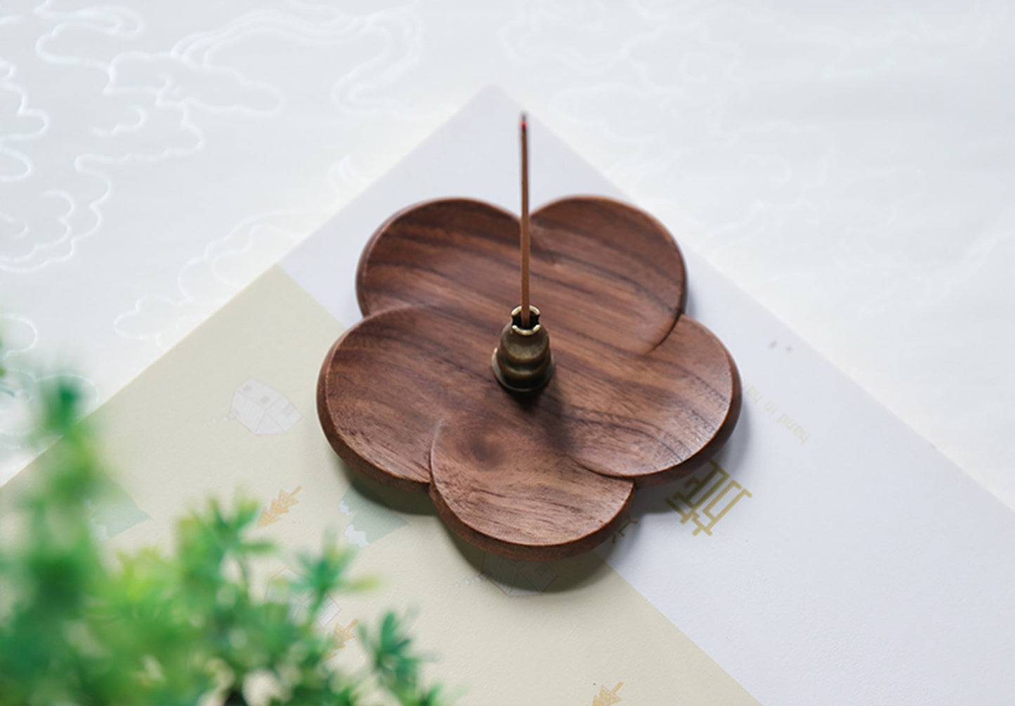 Walnut Wood Flower Shape Incense Holder