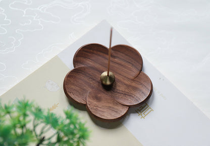Walnut Wood Flower Shape Incense Holder
