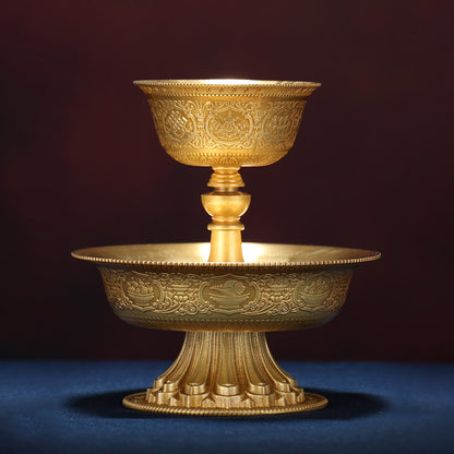 Eight Auspicious Low Relief Serkyem Protector Offering Cup