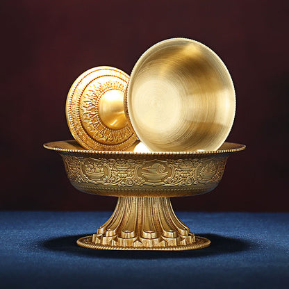 Eight Auspicious Low Relief Serkyem Protector Offering Cup