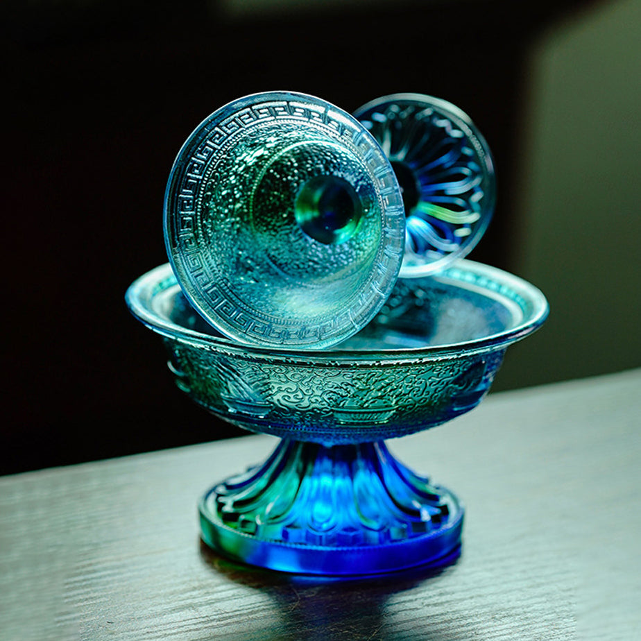 Magnificent Liuli Crystal Eight Auspicious Serkyem Protector Cup