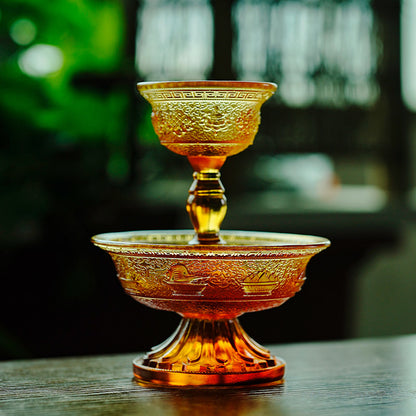 Magnificent Liuli Crystal Eight Auspicious Serkyem Protector Cup