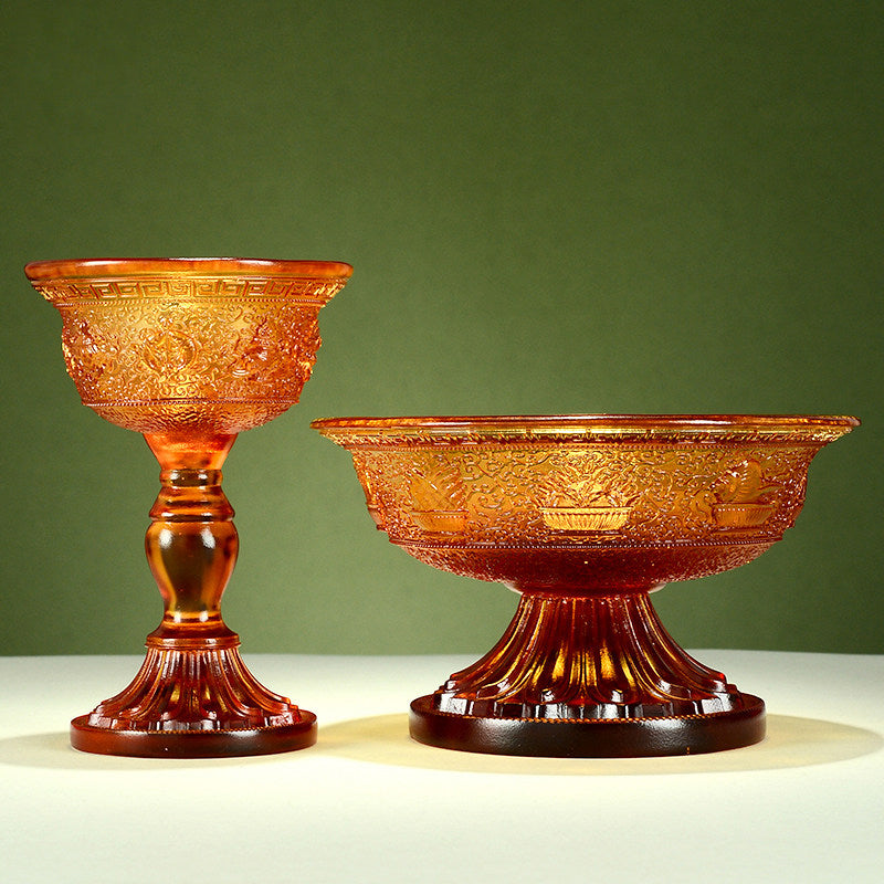 Magnificent Liuli Crystal Eight Auspicious Serkyem Protector Cup