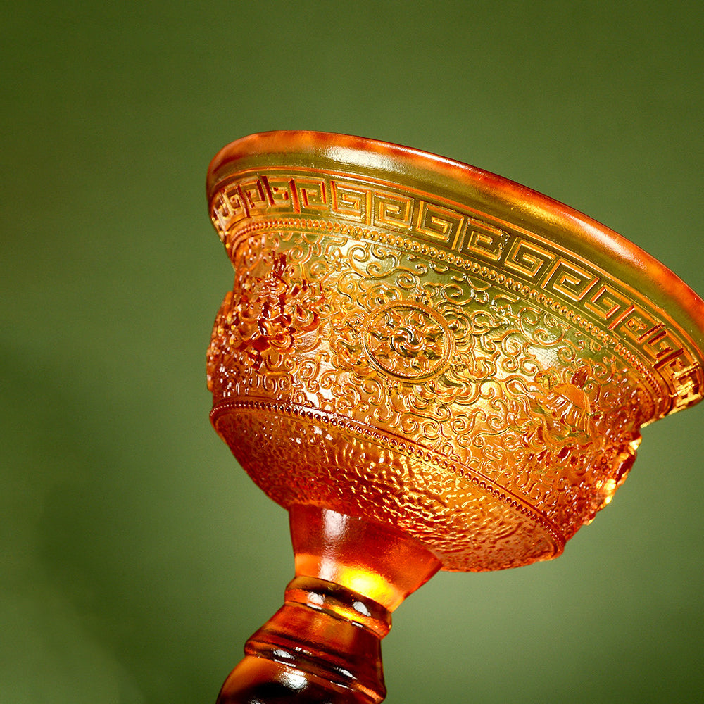 Magnificent Liuli Crystal Eight Auspicious Serkyem Protector Cup