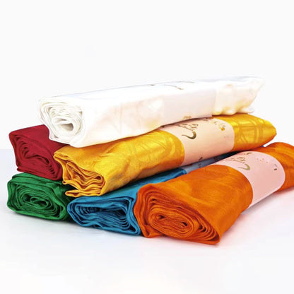 Traditional Tibetan silk khata scarf made from pure silk with Eight Auspicious Symbols. Ideal for Buddhist rituals, ceremonies, and spiritual gifts.