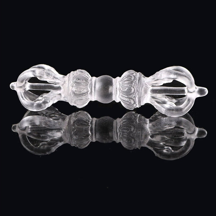 Exquisite Liuli crystal five-pronged vajra embodying Vajrasattva’s purity and compassion. A perfect sacred offering and a blessed addition to your altar.
