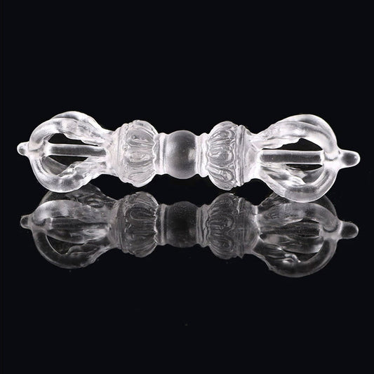 Exquisite Liuli crystal five-pronged vajra embodying Vajrasattva’s purity and compassion. A perfect sacred offering and a blessed addition to your altar.