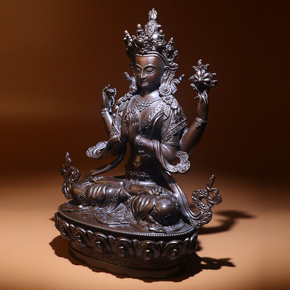 Four Arms Avalokiteshvara Oxidized Copper Statue