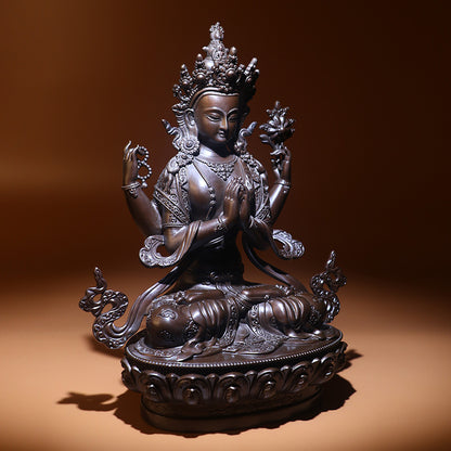 Four Arms Avalokiteshvara Oxidized Copper Statue