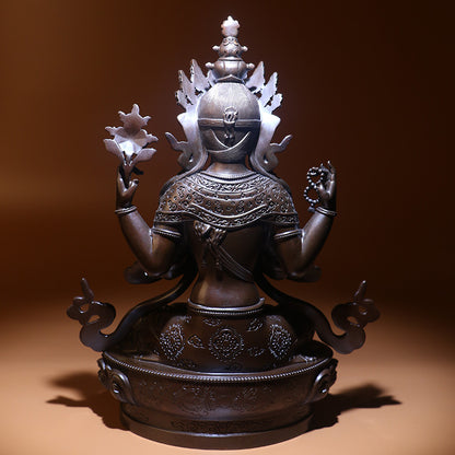 Four Arms Avalokiteshvara Oxidized Copper Statue