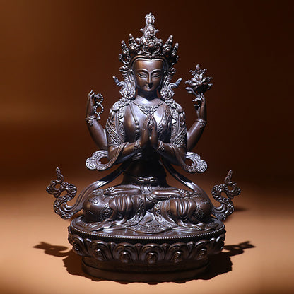 Four Arms Avalokiteshvara Oxidized Copper Statue