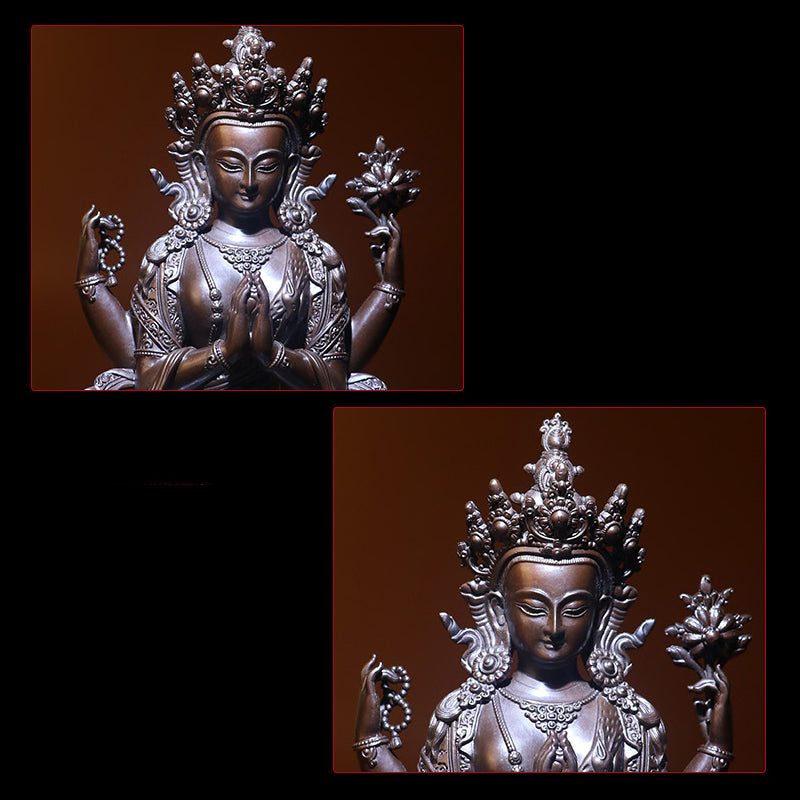 Four Arms Avalokiteshvara Oxidized Copper Statue