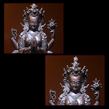 Four Arms Avalokiteshvara Oxidized Copper Statue