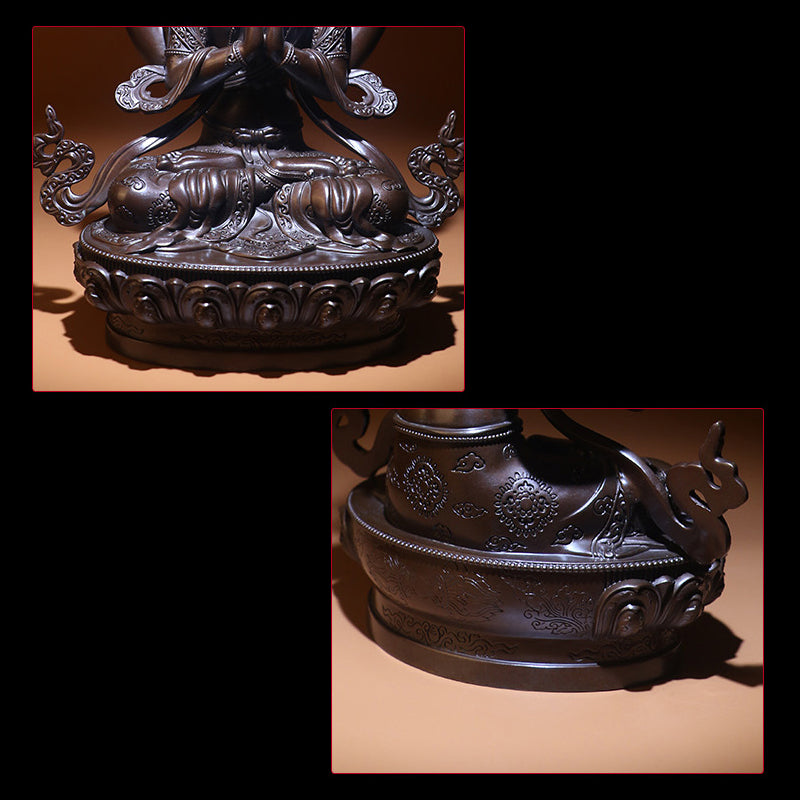 Four Arms Avalokiteshvara Oxidized Copper Statue