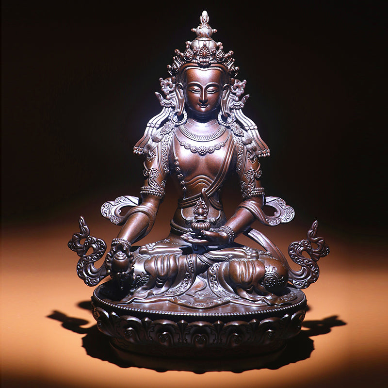 Ksitigarbha Jizo Bodhisattva Oxidized Copper Statue. Two Colors