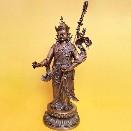Oxidized copper Sampa Lhundrup Guru Rinpoche statue in 3 sizes, finely carved with perfect proportions for shrine and Vajrayana practice.