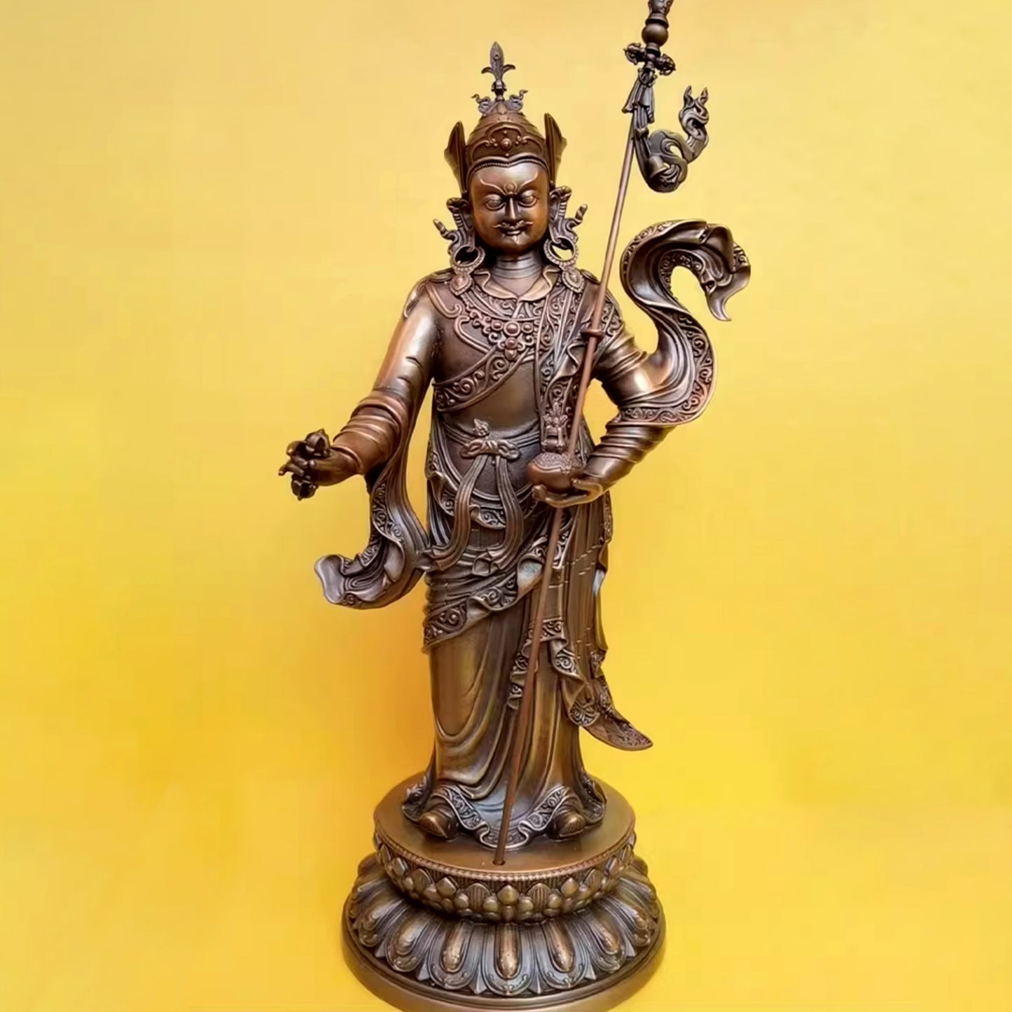 Sampa Lhundrup Standing Guru Rinpoche Padmasambhava Bronze Statue