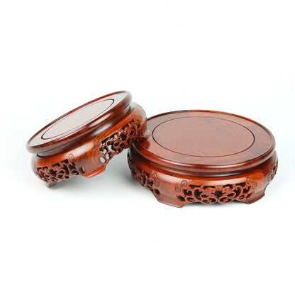 Openwork Opulent Rosewood Round Wood Base