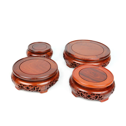 Openwork Opulent Rosewood Round Wood Base