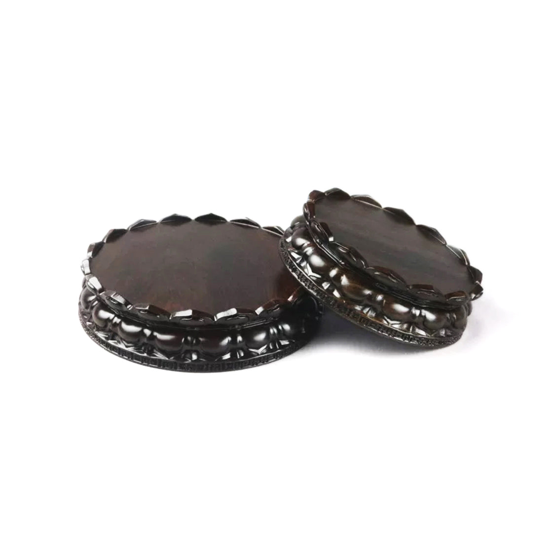 Base de madera redonda con tronco entero de madera negra en forma de loto [11 tamaños]