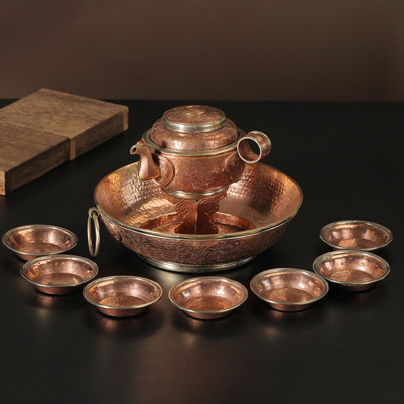 Discover a fine Nepalese copper Chutor water offering set for Tibetan Buddhist rituals, Dzambhala offerings, and water torma practices.